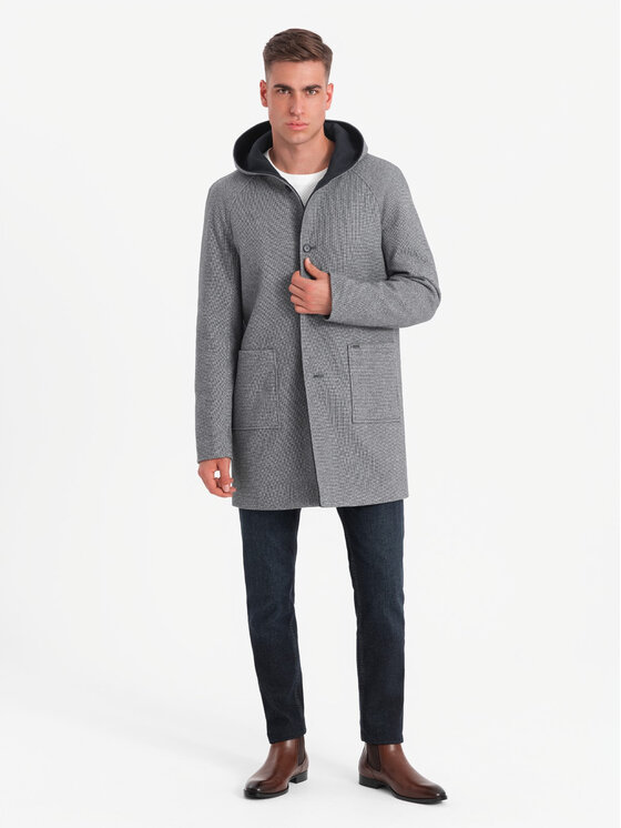 Ombre Ombre Płaszcz OM-COWC-0122 Szary Regular Fit