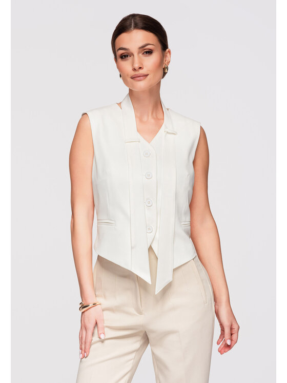 Ombre Ombre Kamizelka OW-VE-E0004 Biały Slim Fit