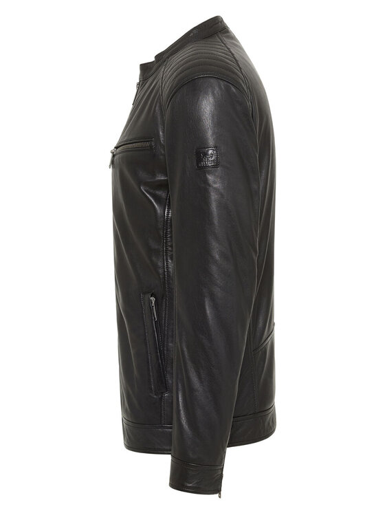 Mustang Mustang Kurtka skórzana BIKER JACKET Czarny Regular Fit