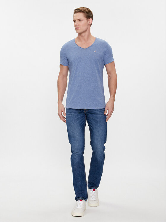 Tommy Jeans Tommy Jeans T-Shirt Tjm Slim Jaspe V Neck DM0DM09587 Modrá Slim Fit