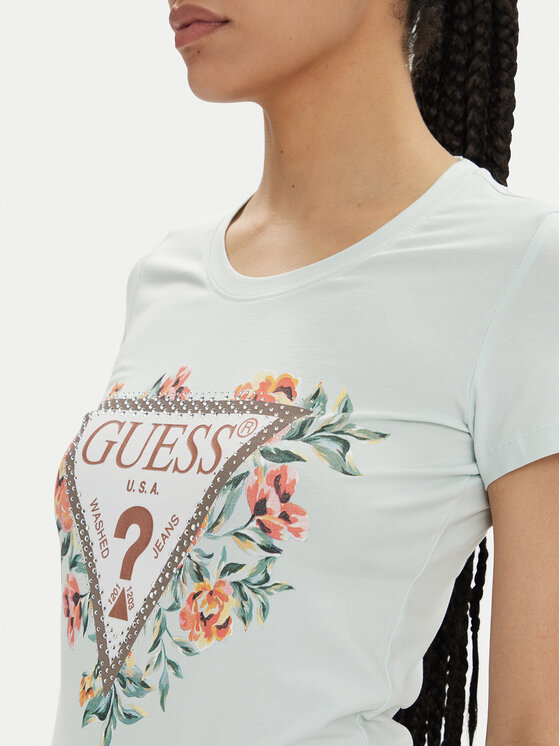 Guess Guess Tricou W4GI24 J1314 Albastru celest Slim Fit