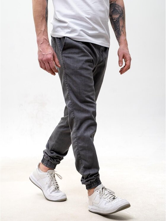Urban City Urban City Joggery Elastyczne na gumce dzins sznurki 131433 Szary Regular Fit