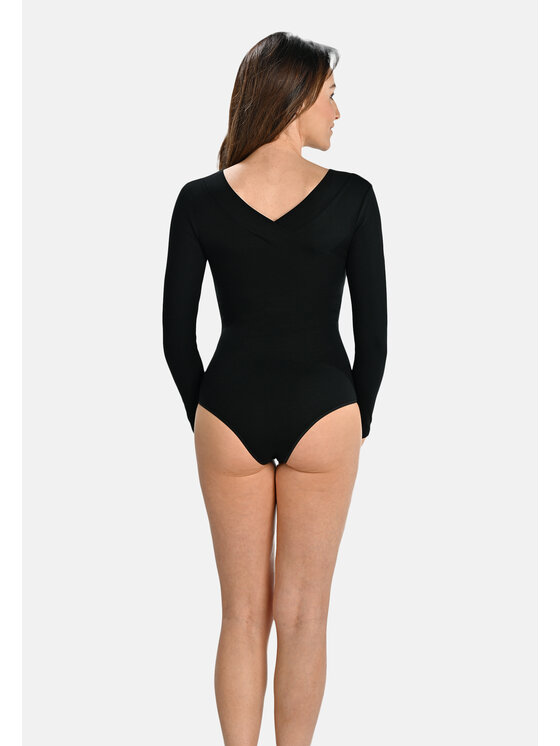 Teyli Teyli Body klasyczne z dekoltem w serek Ossie Czarny Regular Fit