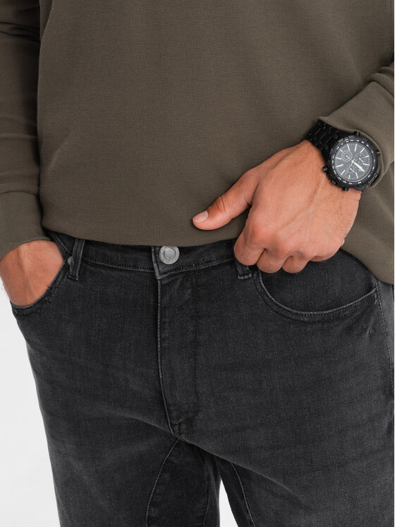 Ombre Ombre Jeansy OM-PADP-0161 Czarny Slim Fit