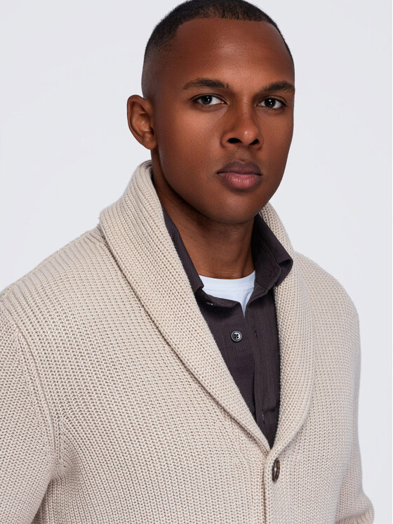 Ombre Ombre Kardigan OM-SWCD-0200 Beżowy Regular Fit