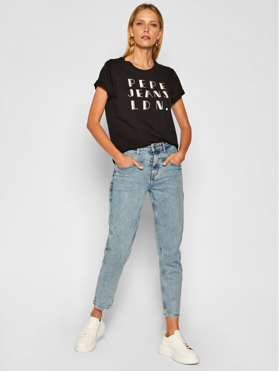 Pepe Jeans Marškinėliai Fionna PL504633 Juoda Regular Fit • Modivo.lt