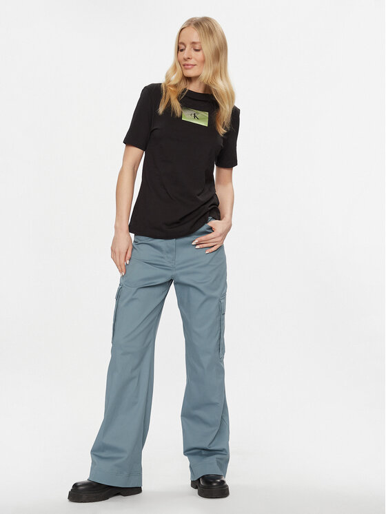 Illuminated Box Fit Klein Slim Slim Calvin Logo T-Shirt Černá J20J222898 Tee Jeans
