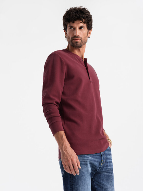 Ombre Ombre Longsleeve OM-LSCL-0120 Bordowy Regular Fit