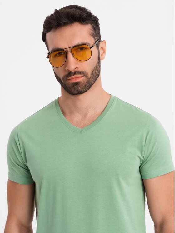 Ombre Ombre T-Shirt OM-TSBS-0237 Zielony Regular Fit