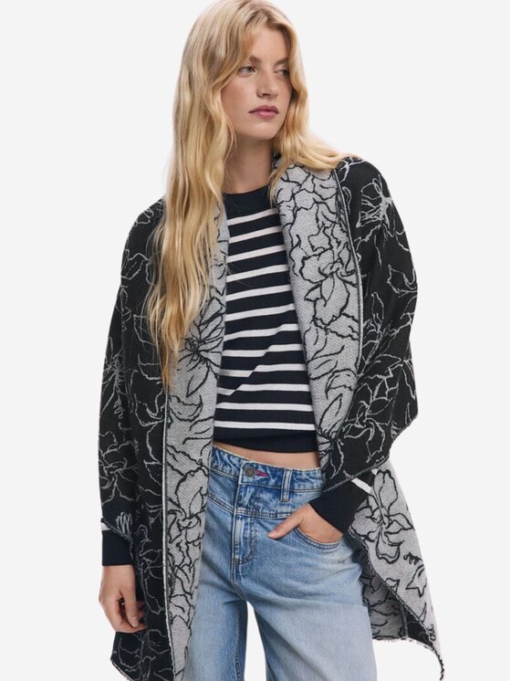Desigual Desigual Sciarpa Sciarpa mantella fiori reversibile Nero