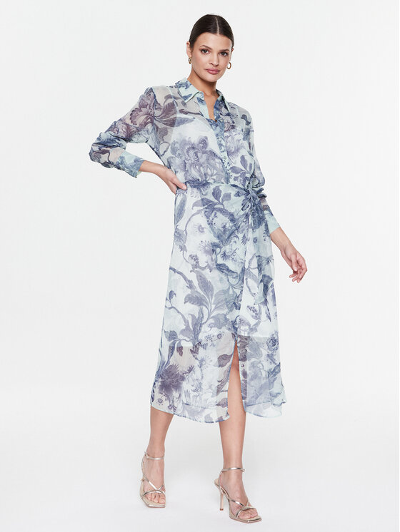 Guess Guess Rochie tip cămașă W3RK18 WDW52 Albastru celest Regular Fit