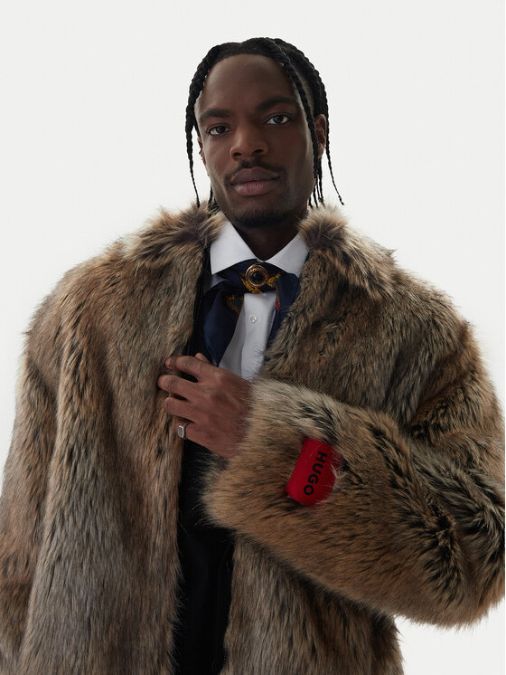 HUGO HUGO Кожено палто Bryan2541 50546592 Кафяв Relaxed Fit