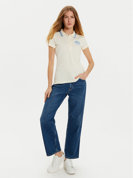 Tommy Hilfiger Tommy Hilfiger Тениска с яка и копчета Varsity WW0WW43931 Бежов Slim Fit