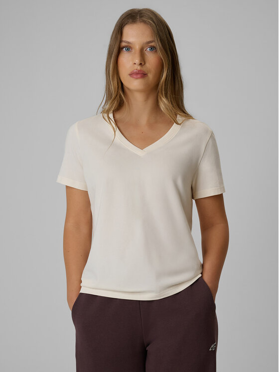 4F 4F T-Shirt BASIC+ Kremowy Regular Fit