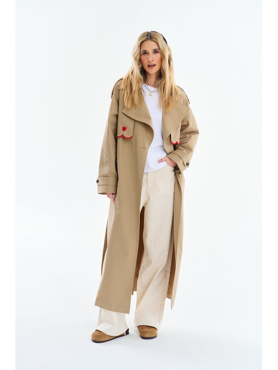 NAOKO NAOKO Trencz Cross My Heart Beżowy Regular Fit