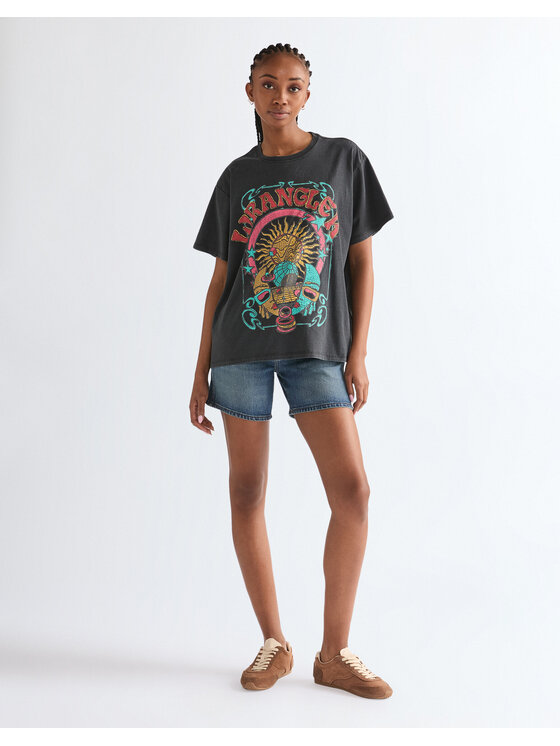 Wrangler Wrangler T-Shirt GIRLFRIEND TEE Czarny Relaxed Fit