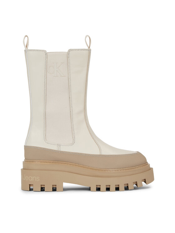 Calvin Klein Jeans Členková obuv s elastickým prvkom Flatform Chelsea Boot Lth Wn YW0YW01111 Écru