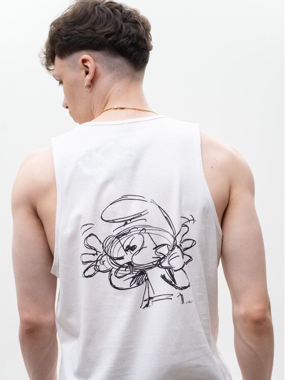 Smerfy Smerfy Tank top Zgrywus Sketch Bezrękawnik Biały Regular Fit