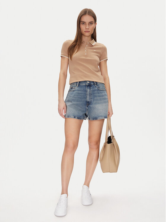 Tommy Hilfiger Tommy Hilfiger Тениска с яка и копчета Feminine Sporty Slim Polo Ss WW0WW44517 Каки Regular Fit