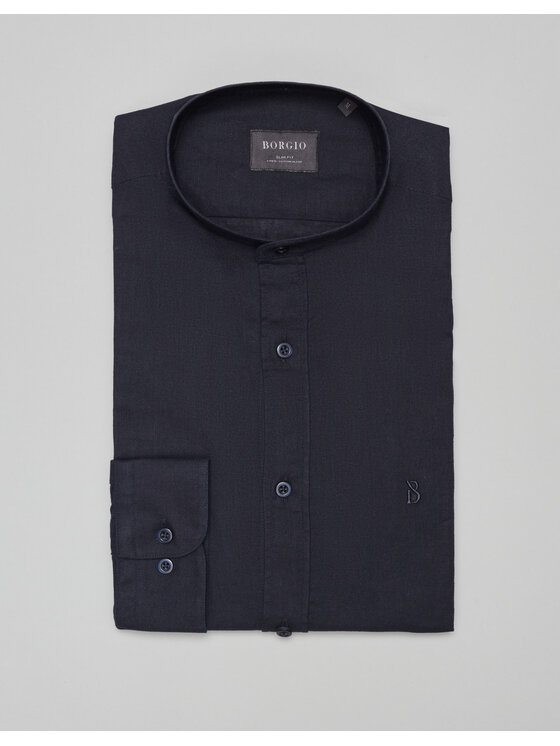 Borgio Borgio Koszula lentane Granatowy Slim Fit