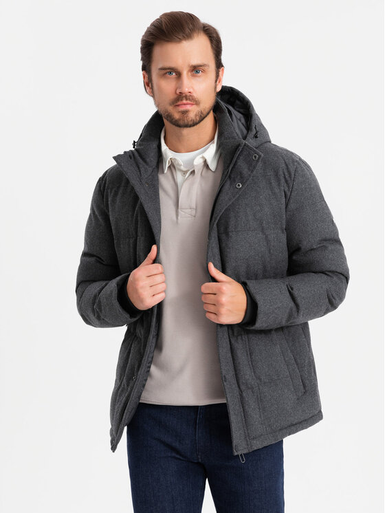Ombre Ombre Vatovaná bunda OM-JAHP-0203 Černá Regular Fit