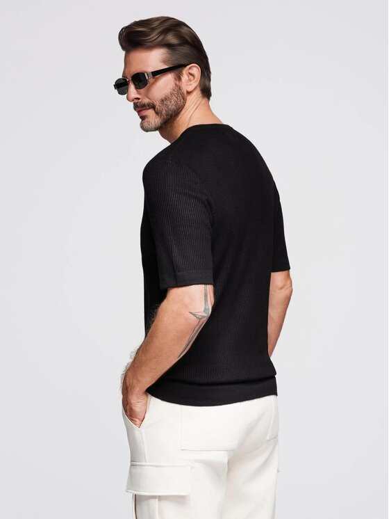Ombre Ombre T-Shirt OM-TSCT-0254 Czarny Slim Fit