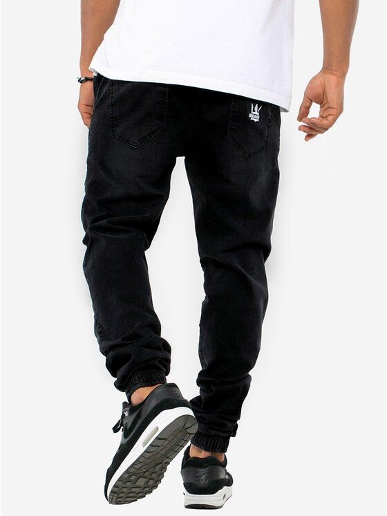 Jigga Wear Jigga Wear Spodnie materiałowe Spodnie Jogger Ze Ściągaczem Męskie Czarne Jigga Wear Crown S Czarny Regular Fit
