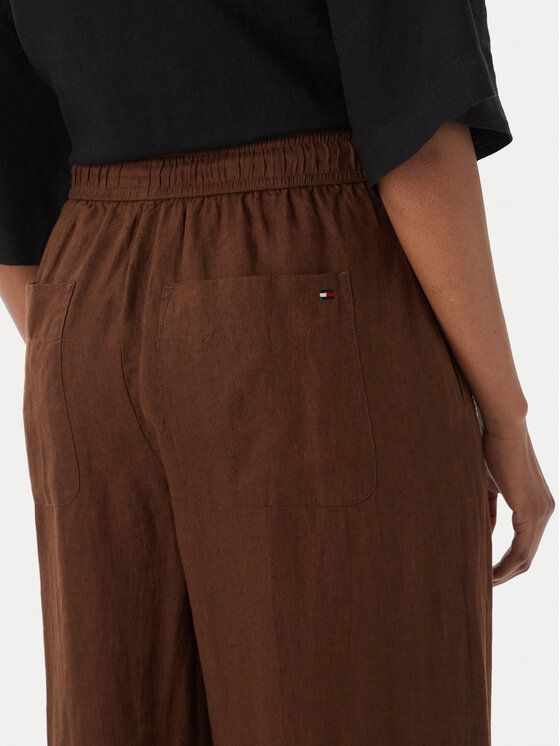 Tommy Hilfiger Tommy Hilfiger Auduma bikses WW0WW48970 Tumši brūna Wide Leg