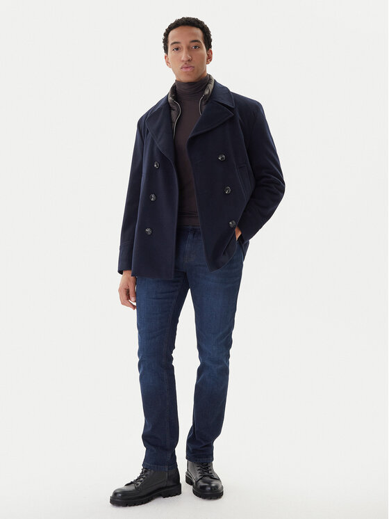 Bugatti Bugatti Volneni plašč 874228-81063 Mornarsko modra Regular Fit