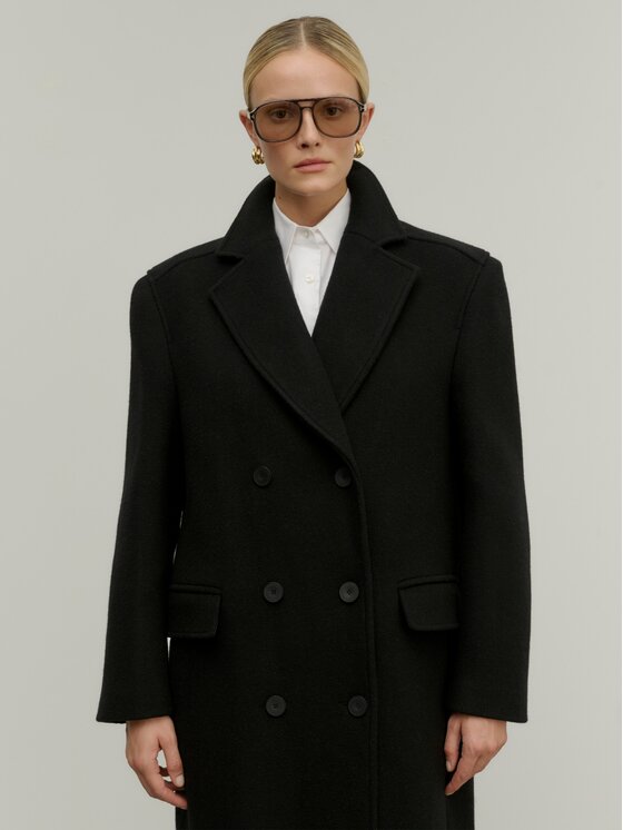 La Mania La Mania Płaszcz METROPOLITAN BLACK Czarny Classic Fit
