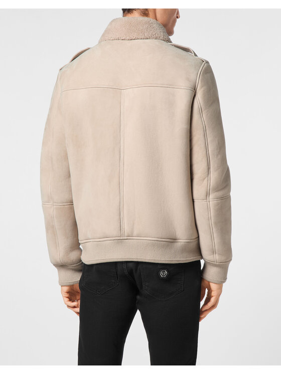 PHILIPP PLEIN PHILIPP PLEIN Kurtka skórzana 14711 Beżowy Regular Fit