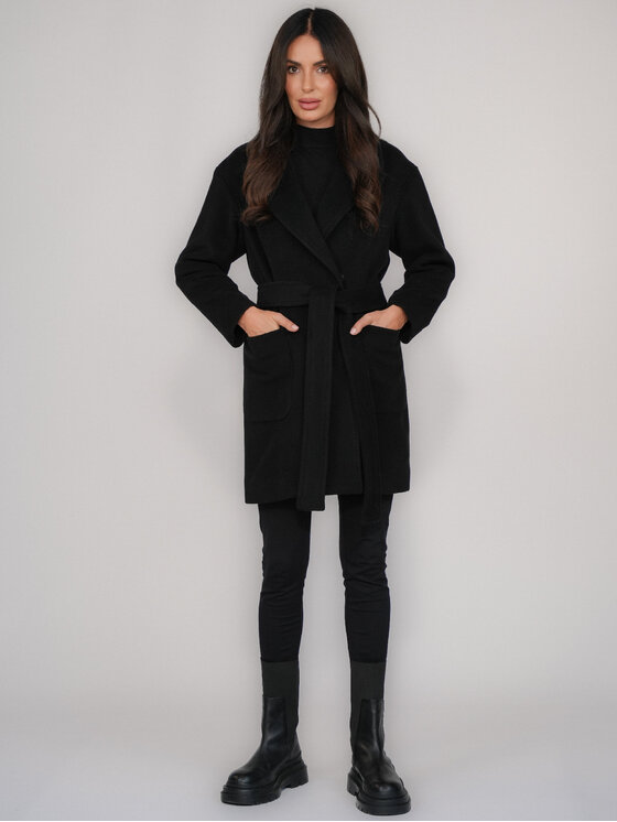 FAN LEATHER FAN LEATHER Płaszcz przejściowy Krótki Wełniany z Podpinką Czarny Loose Fit