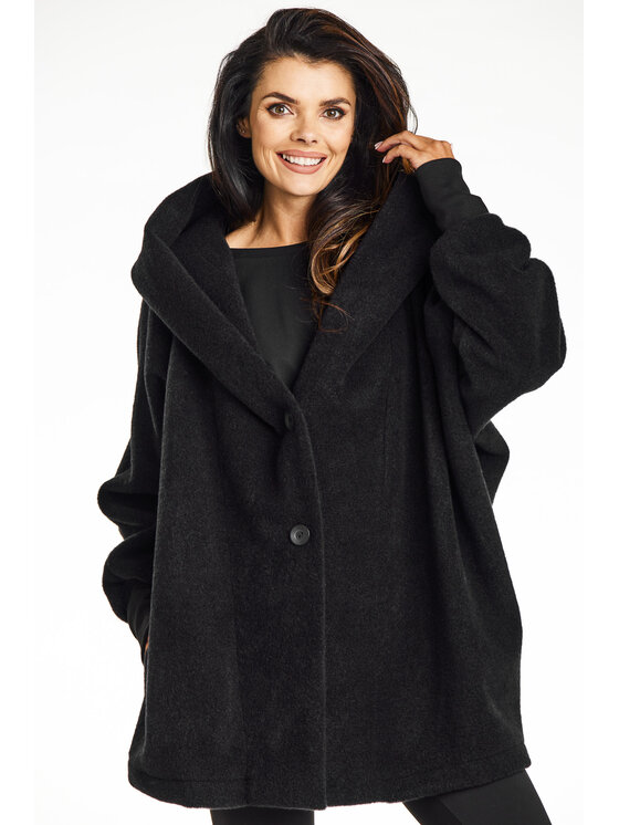 Awama Awama Płaszcz A681 Czarny Basic Fit