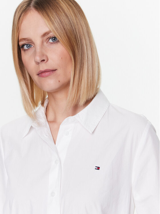 Tommy Hilfiger Tommy Hilfiger Rochie tip cămașă WW0WW39196 Alb Regular Fit