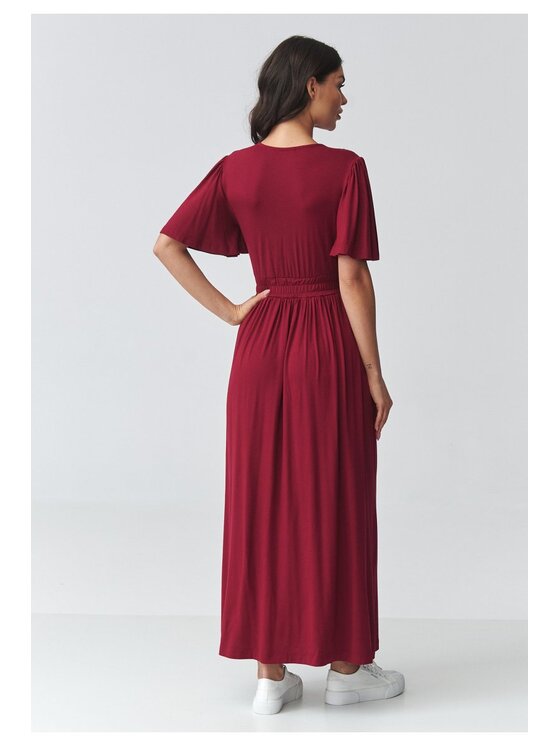 Makadamia Makadamia Sukienka codzienna M929 Bordowy Loose Fit