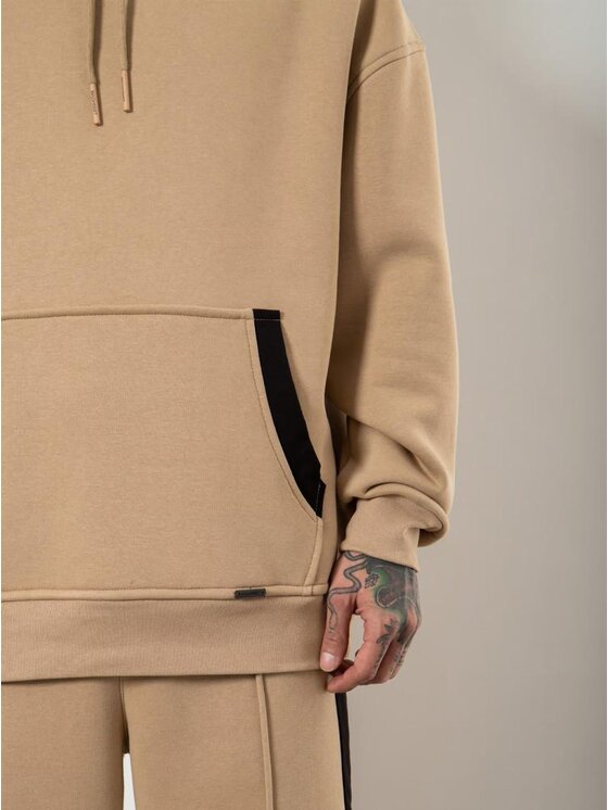 Machinist Machinist Bluza Bluza Z Kapturem Oversize Męska Beżowa / Czarna Machinist Strip L Beżowy Oversize