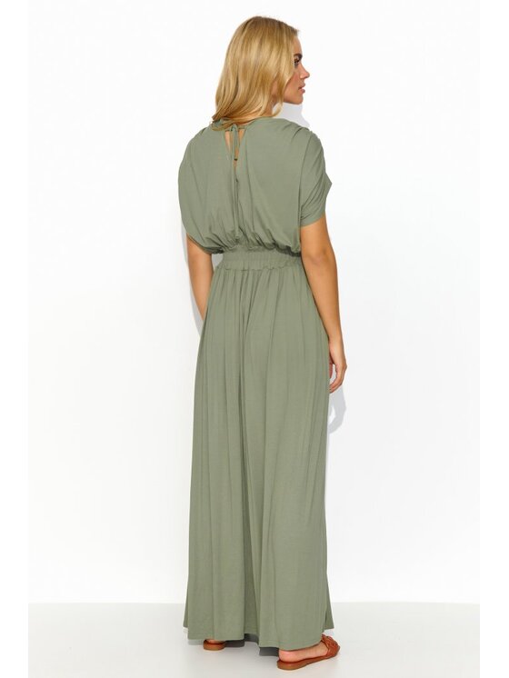Makadamia Makadamia Sukienka codzienna M825 Khaki Comfortable Fit