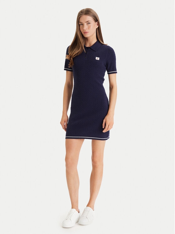 Calvin Klein Calvin Klein Vsakodnevna obleka Microcable LV047F323G Mornarsko modra Slim Fit