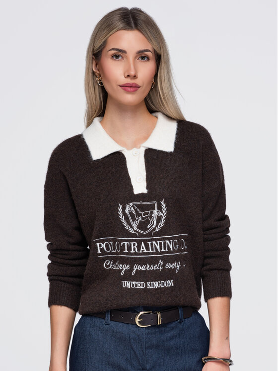Ombre Ombre Sweter OW-SW-E0015 Brązowy Relaxed Fit