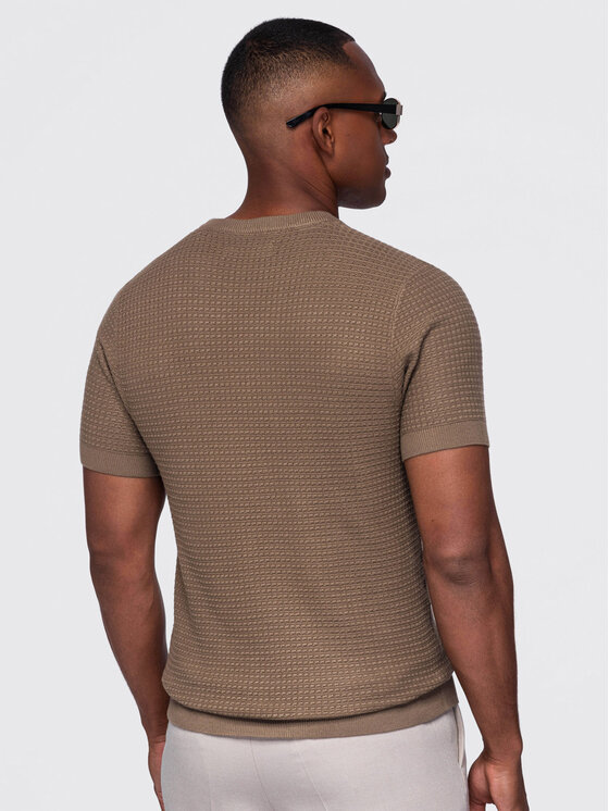 Ombre Ombre T-Shirt OM-TSCT-0303 Brązowy Slim Fit