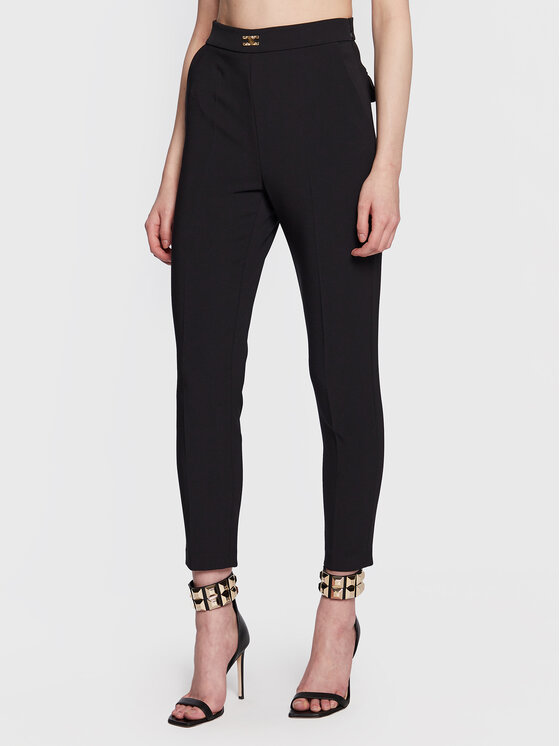 Elisabetta Franchi Hlače iz tkanine PA-052-31E2-V260 Črna Slim Fit