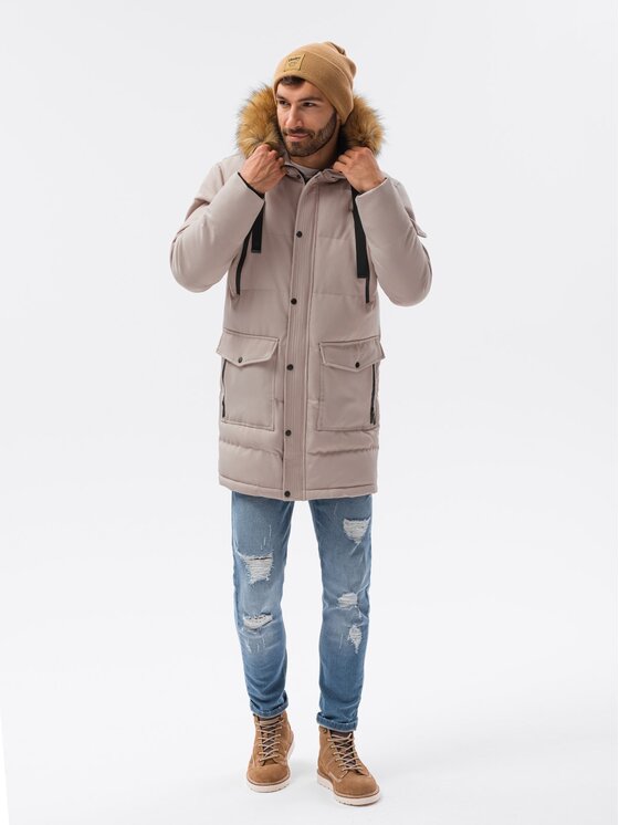 Ombre Ombre Zimní bunda OM-JALJ-0132 Béžová Regular Fit