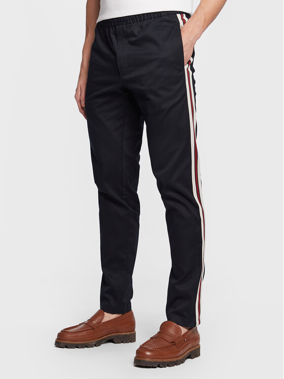 Tommy Hilfiger Bavlnené nohavice Chelsea Pull On Side Tape MW0MW29098 Tmavomodrá Relaxed Fit