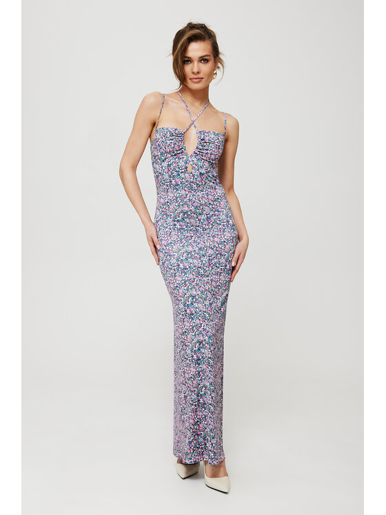 Makover Makover Sukienka letnia K193 Niebieski Long Fit