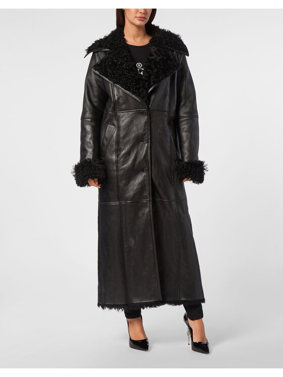 PHILIPP PLEIN PHILIPP PLEIN Cappotto in pelle 11449 Nero Loose Fit