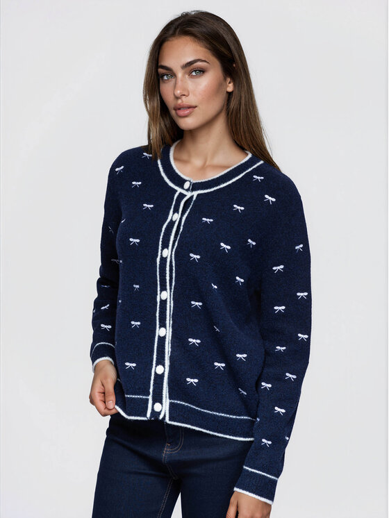 Ombre Ombre Sweter OW-SW-E0032 Granatowy Regular Fit