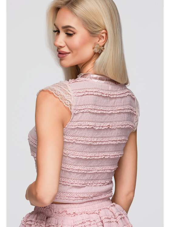 Ombre Ombre Bluzka OW-TS-E0066 Różowy Slim Fit