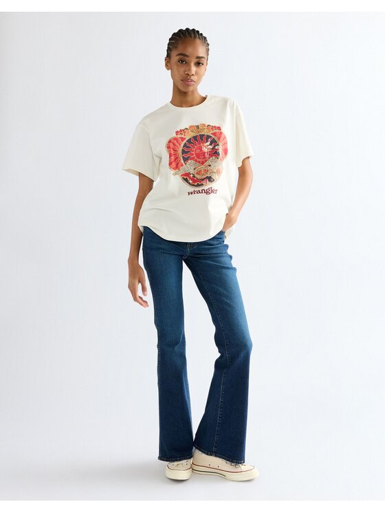 Wrangler Wrangler T-Shirt GIRLFRIEND TEE Biały Relaxed Fit