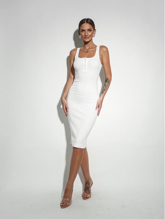 LilaLou LilaLou Úpletové šaty Lena Biela Slim Fit