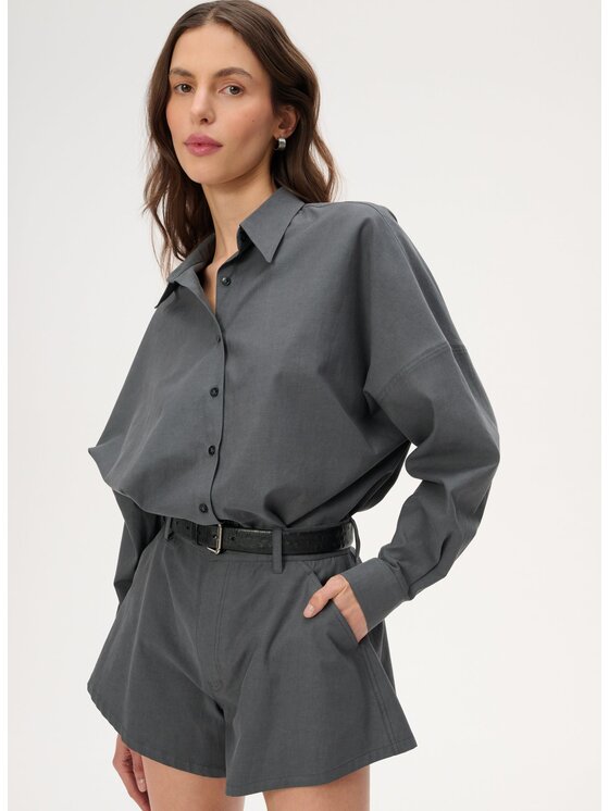 LEBRAND LEBRAND Szorty materiałowe Naomi Szary ciemny Regular Fit